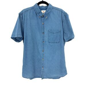 AG ADRIANO GOLDSCHMIED Blue Spotted Short Sleeve Button Down Shirt Size Large L